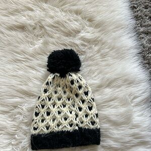 Cream & Black Pom Pom beanie  Hat